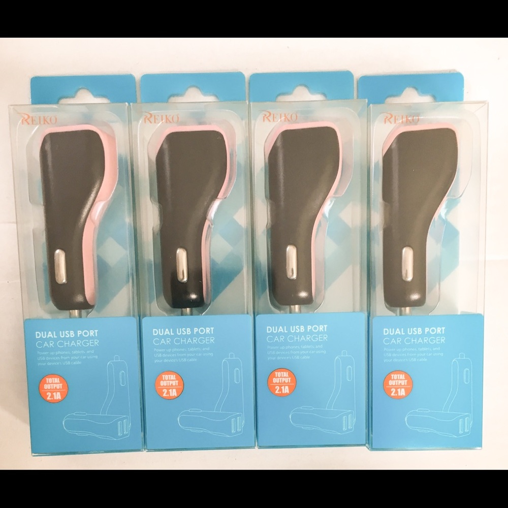 Car charger usb dual charger pink & black x4